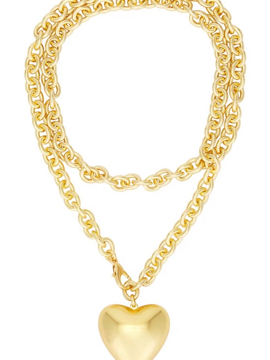 Roxanne Assoulin Jewelry - Roxanne Assoulin Gold Double Chain Necklace with Big Puffy Heart Pendant NWOT